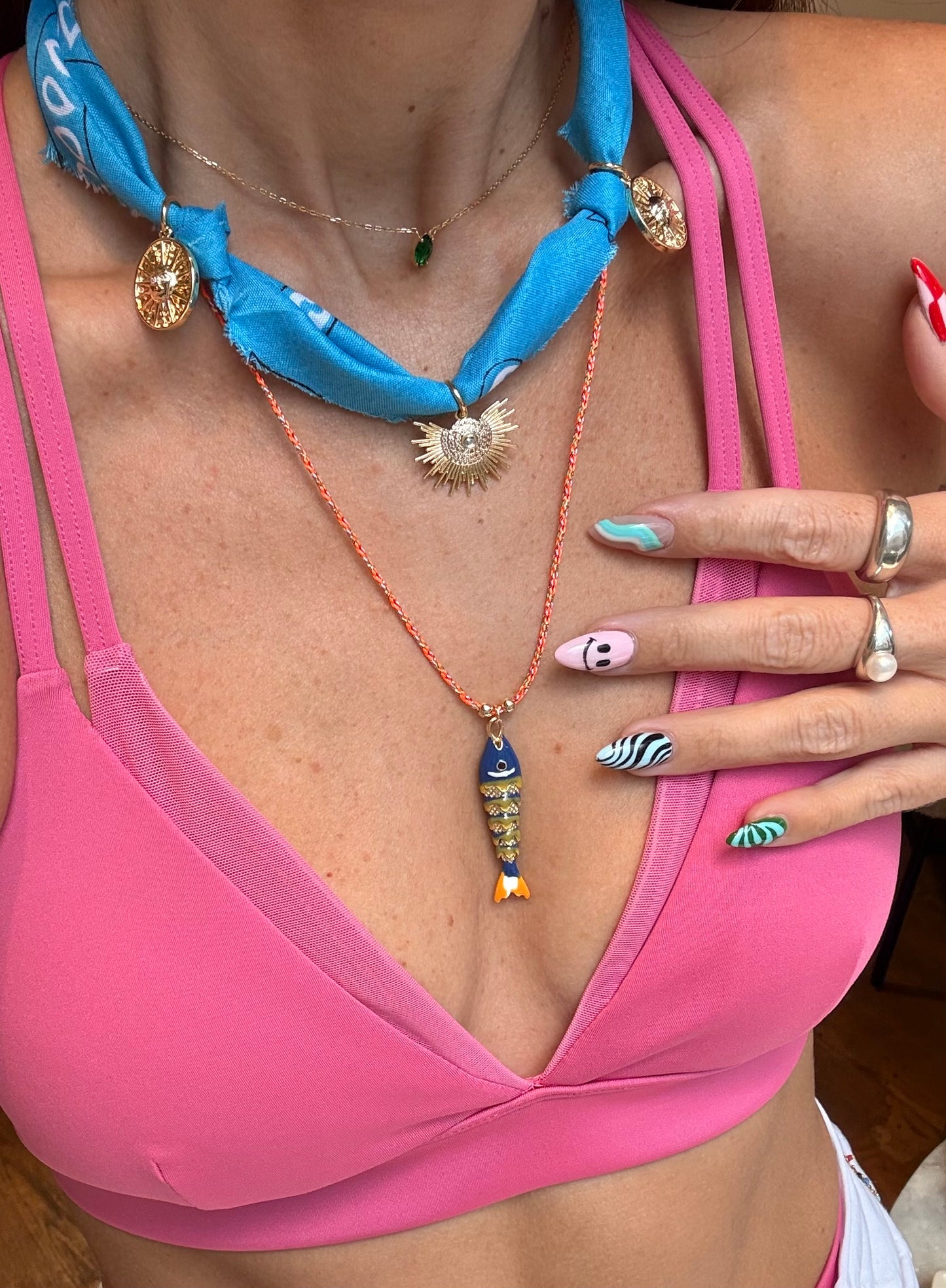 Enamel fish rope  necklace