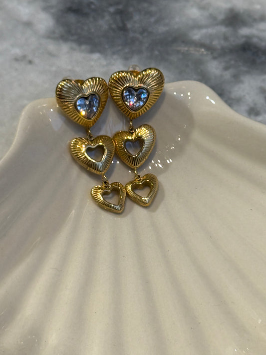 3 hearts long earrings