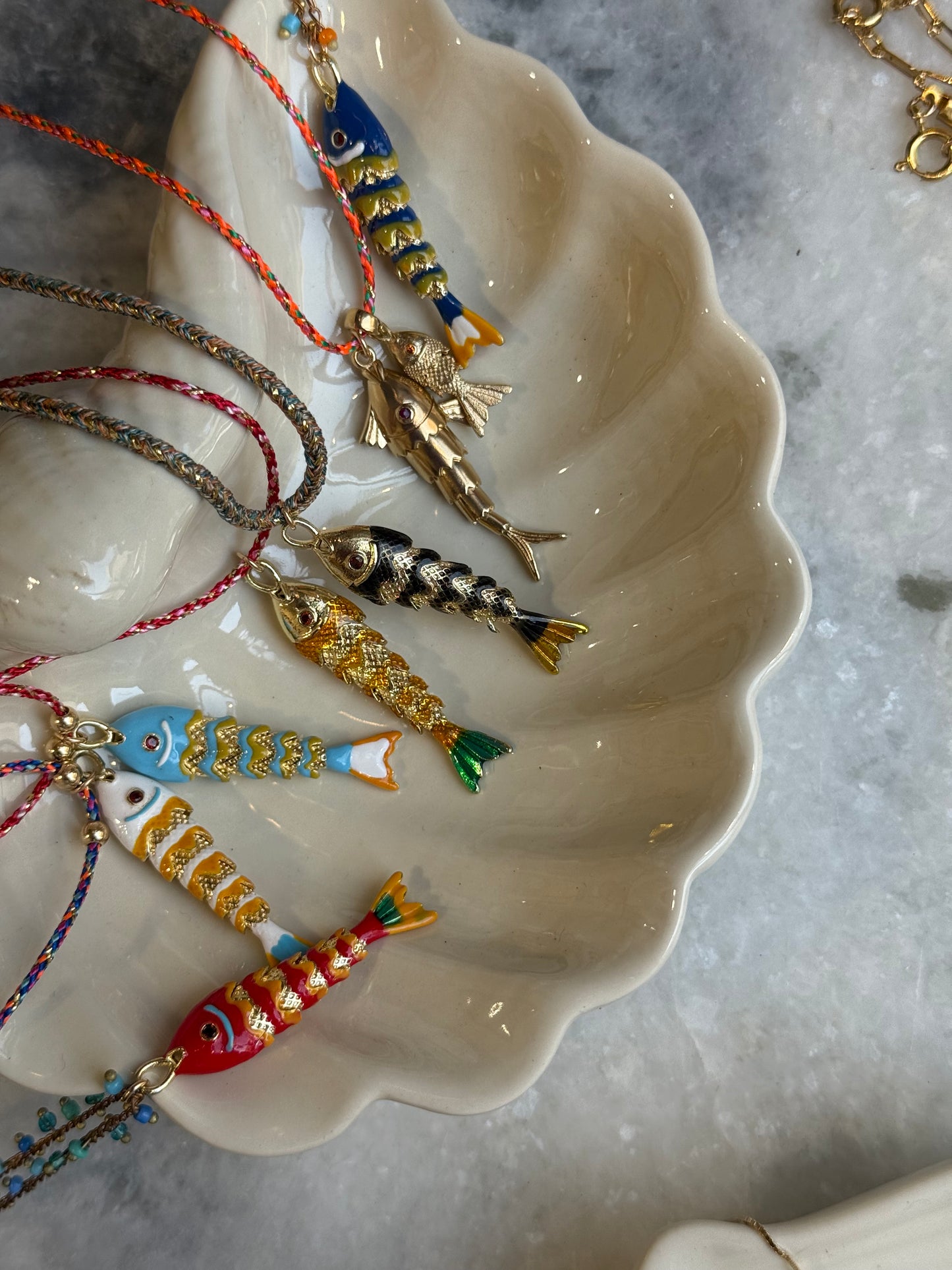 Enamel fish rope  necklace