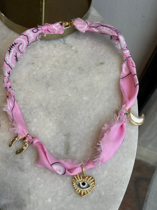 pink bandana charms necklace