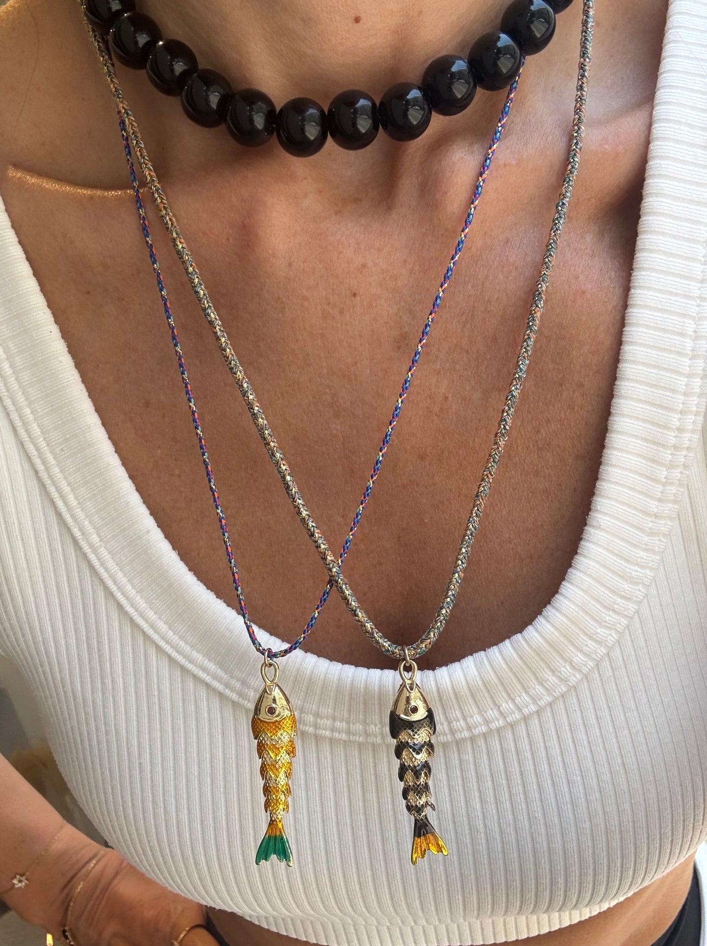 Enamel fish rope  necklace