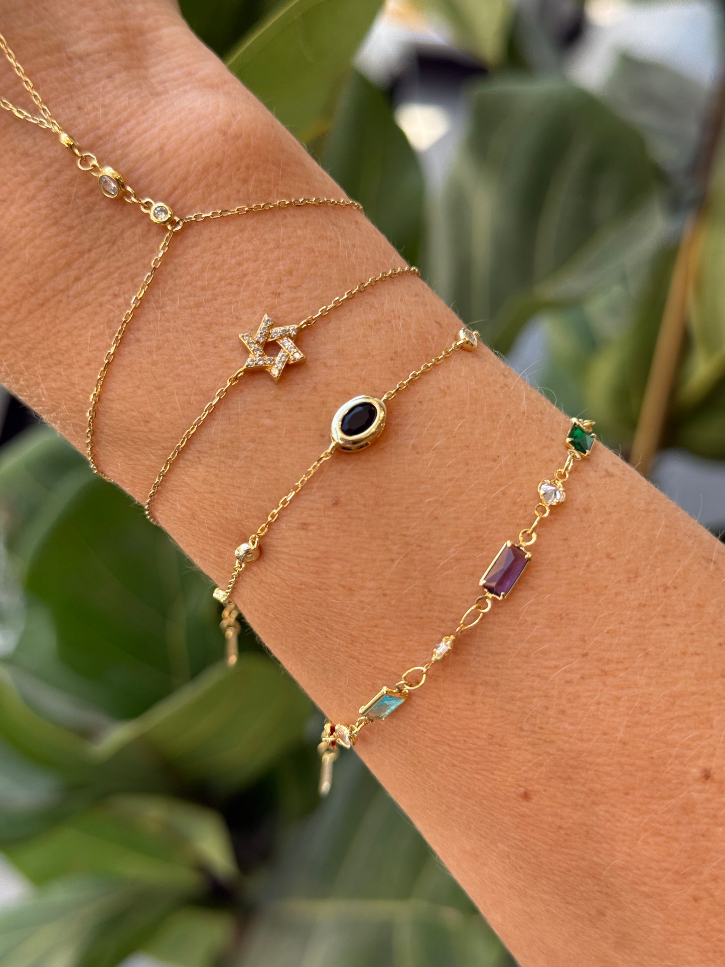 colored cubic zirconia gold plated bracelet