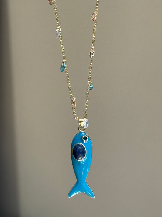 greek fish pastel necklace