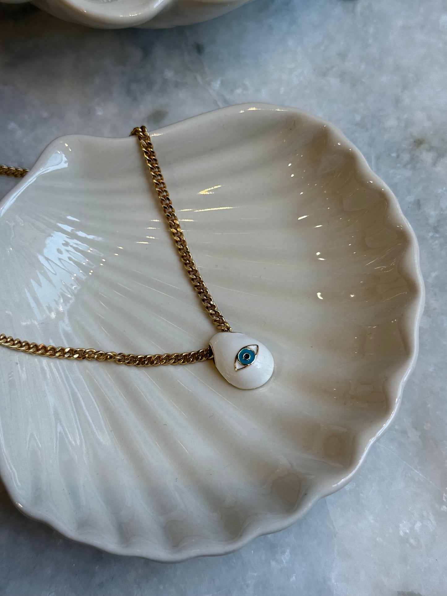 evil eye enamel chain necklace