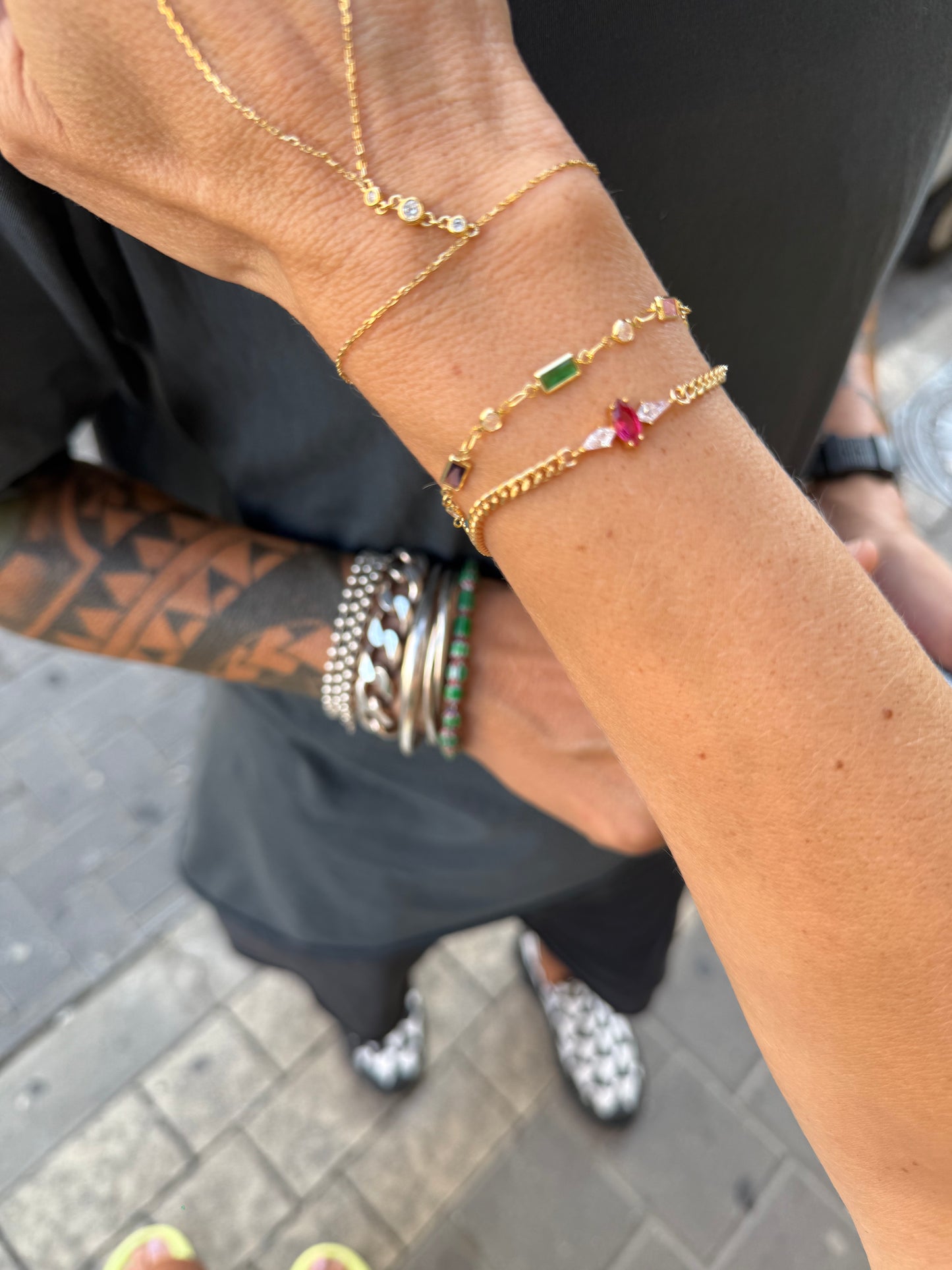 colored cubic zirconia gold plated bracelet