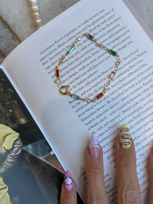 colored cubic zirconia gold plated bracelet